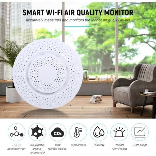 Tuya WiFi Smart CO2 Detector Air Quality Monitor Indoor Air Quality Meter Tester with App Alarm Formaldehyde VOC Carbon Dioxide