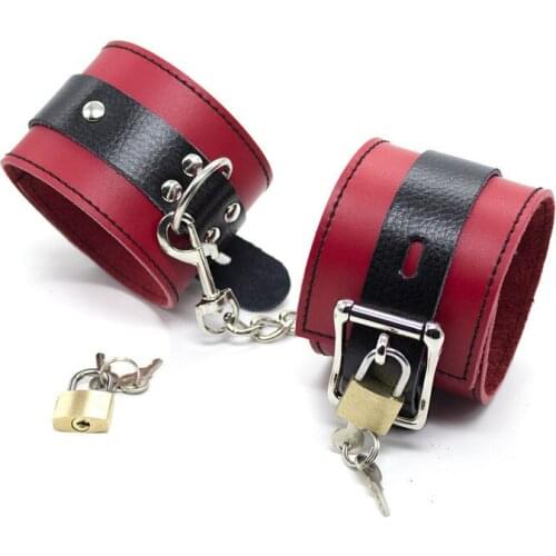 Adult Articles Genuine Leather Handcuffs Shackles Toys Bring Lock Shackles Appliances Male Use Couple bind Hand Sex Toy