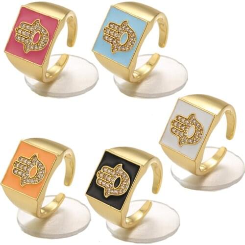 2021 New CZ Zircon Signet Fingers Rings Geometric Enamel Copper Metal Rings Hip Hop Rock Party Fine Jewelry Gifts Wholesale