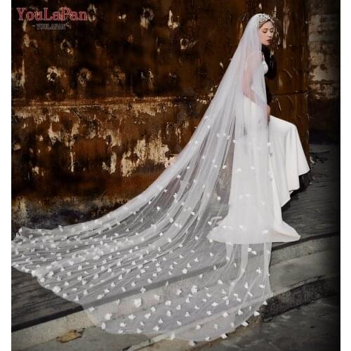 YouLaPan V20 Cathedral Wedding Veil with Comb Luxury Wedding Veil Bridal Veil with Flowers Ivory White Long Wedding Veil