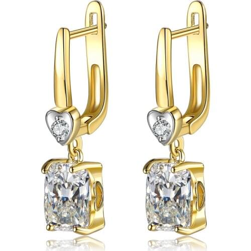 ZEMIOR Geometric Square Clear 5A Cubic Zirconia Stud Earrings Dangle Jewelry For Women Cute Heart Gold Plated Earrings On Sale