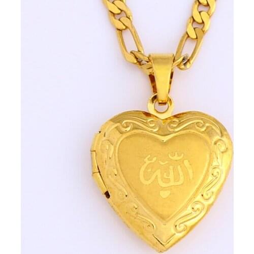 Fashion Heart allah pendant Jewelry for women gold color Muslim heart allah Pendant Necklace With Chain Necklaces