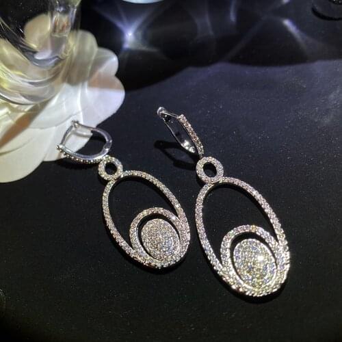 Oval Circle Cubic Zircon Long Earring Geometry Simple Temperament Vintage For Women Korean Dangle earrings Fashion Jewelry