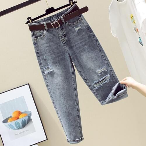 High Waist Jeans Woman Loose Women Jeans 2021 Spring Hole Denim Trousers Cotton Pantalon Fashion Women Clothing New Style 10829