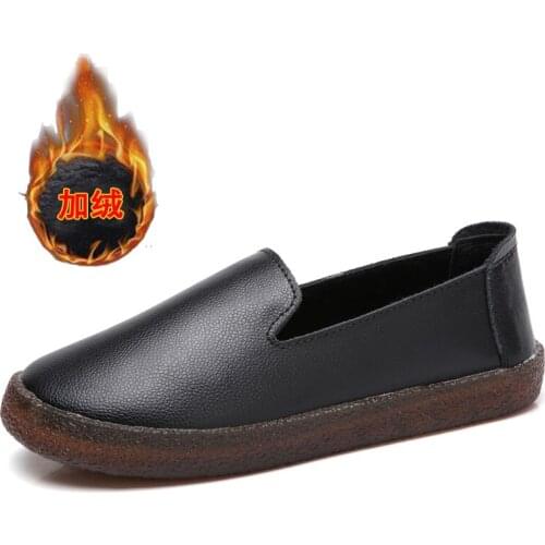 Womens Shoes Plus Velvet Warm Shoes Moccasin Shoes Slip-On Casual Shoes Beef Tendon Soft Sole Flat Shoes Widened Walking Shoes