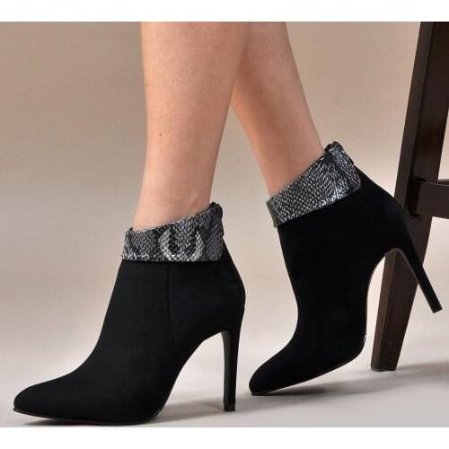 2020 Womens Winter Fashion Boots Suede Materıal Black Layd Shoes pointed toe snake skin pattern zippered high heels