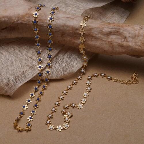 Women Necklace Spring Summer Temperament Metal Blue White Small Flower Necklace Clavicle Chain For Ladies Girl Jewelry Party