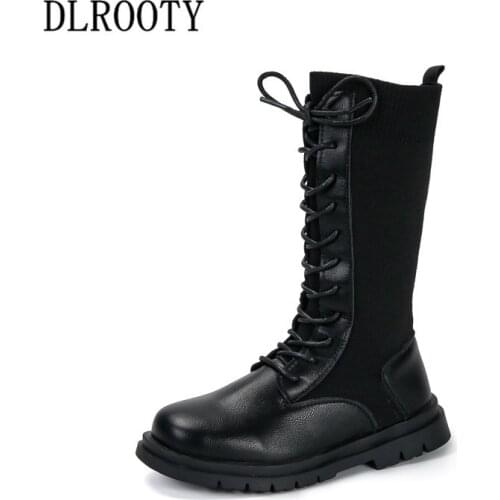 Winter Children Snow Boots Warm Shoes Boy Girl Lace Up Knitting Flat Baby Kid Outdoor Fashion Mid-Calf Martin Non-slip Sneakers