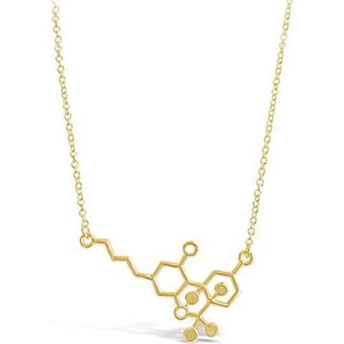 Everfast 1pc THC Molecule Pendant Biology Molecule Necklace Silver Gold Color Link Chain Science Jewelry for Women Men