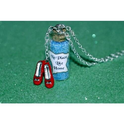 12pcs/lot No Place like Home Magical Necklace with Red Slippers Charm, The Wizard of Oz Dorothy Oz