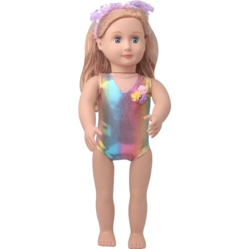 18 inch Girls doll clothes Sparkling rainbow swimsuit doll dress American doll skirt newborn Baby toys fit 43 cm Baby dolls c913
