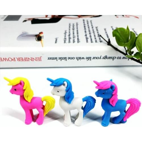 24 pcs Creative cartoon unicorn pony cute animal eraser student stationery school supplies erasers for kids