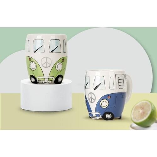 400ml Bus Mug Cute Cartoon Handcrafted Ceramic Cup with Handle Hand-painted Childrens Milk Glass In The Shape of A Car