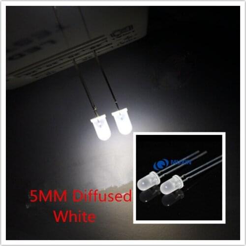 5mm White LED Round Light Emitting Diode Diffused Foggy Ultra Bright Lamp Bead Plug-in DIY Kit Wide Angle DIP 100 pcs /lot