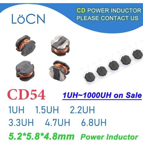500Pcs 1500Pcs CD54 SMD Power Inductor 1UH 1.5UH 2.2UH 3.3UH 4.7UH 6.8UH Patch Inductors 5.2x5.8x4.8mm 1UH ~ 1000UH