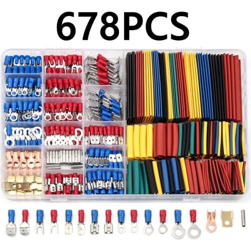 678Pcs Assorted Spade Terminals Insulated Cable Connector Electrical Wire Crimp Butt Ring Fork Set Ring Lugs Rolled Kit