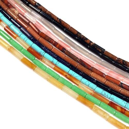 Natural semi precious stone beads cylindrical Making necklaces and bracelets for DIY 30 packed for sale