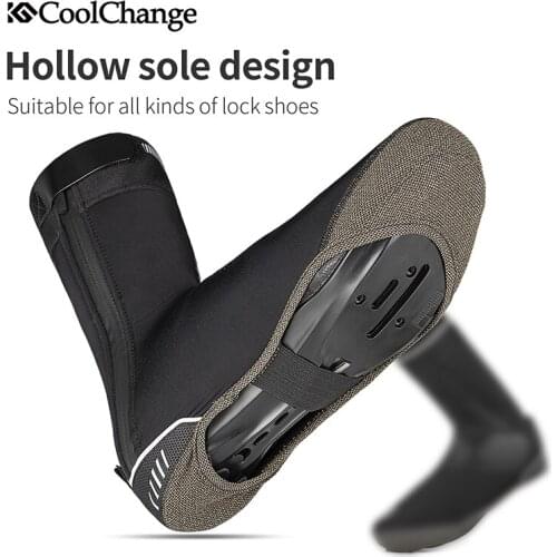 CoolChange MTB Road Bike Shoes Cover Winter Fleece Warm Cycling Shoes Cover Waterproof Reflective Boot Covers Cycling Equipment