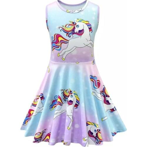 Kids Unicorn Dress For Girls Costume Summer 2-8 yrs Children Cartoon Rainbow Dresses Baby Girls 2 Years Birthday Dresses Clothes