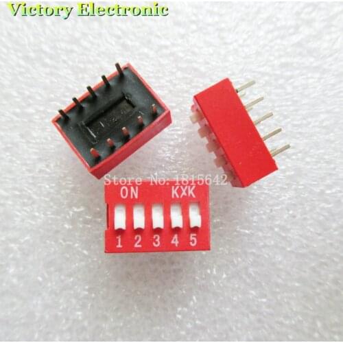 10PCS/Lot DIP Switch 5 Way 2.54mm Toggle Switch Red Snap Switch Wholesale Electronic