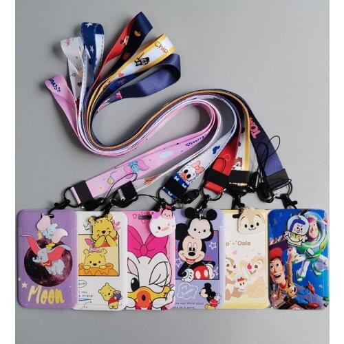 Disney Mickey Mouse Frozen Pvc Card Cover Anime Figure Student Campus Card Cartoon Minnie Hanging Bag Card Holder Lanyard Gifts