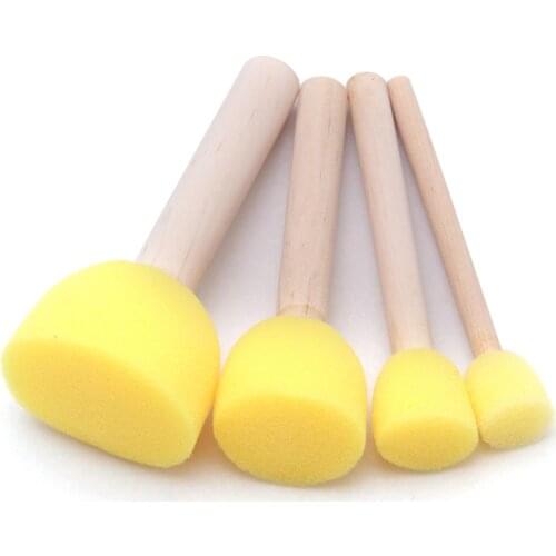 Ellenmar 4pcs/Set Sponge Painting Brush Yellow Seal Sponge Brush Wooden Handle Childrens Graffiti Drawing Toys