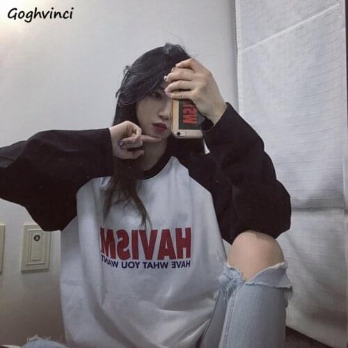 T-shirts Women Letter Korean Style Patchwork Hip Hop Couple Casual Long Sleeve T Shirt Womens Autumn Student Harajuku Streetwear