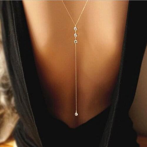 Hot Sale Sexy Womens Crystal Back Chain Necklace Bikini Beach Crossover Back Jewelry Wedding Back Dress Accessories Wholesale