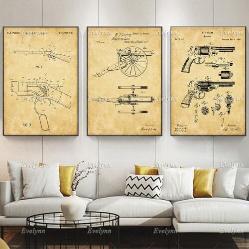 Revolver Art, Winchester Rifle, Gatling Gun Poster, Wild West Art, Home Decor Prints Wall Art Canvas Living Room Decoration Gift
