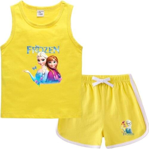 Disney Sets Summer Sports Vest Panties Cartoon Print 2-piece Sport Outfit Kids Childrens Clothing Suit Kids Clothes