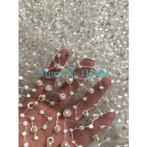 Pretty JRB-103004 embroidered lace fabric top quality tulle mesh lace with a lot of beads for party dress