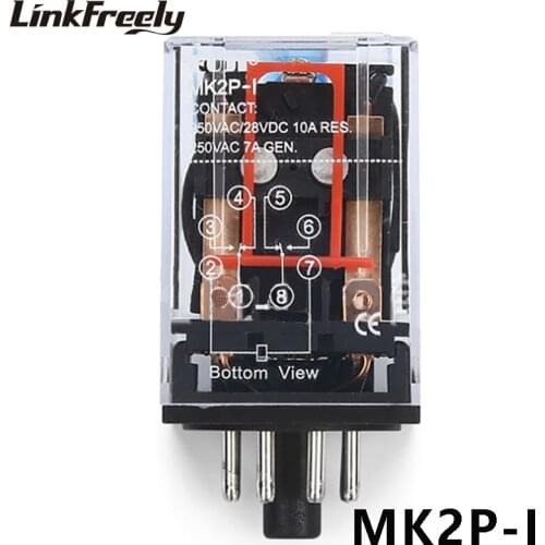 MK2P-I Electromagnetic Coil Relay 10A Round 8 Pins 2NO+2N 12V 24V 110V 220V AC Miniature General Purpose Middle Voltage Relay