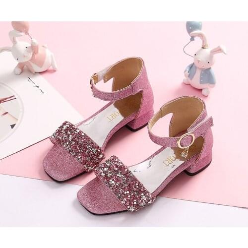 Fashion Girls High Heels Beach Sandals ChildrenS Summe Shoe Princess Kids Dance Sandals with Sequin Open Toe STQ031