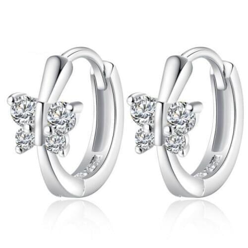 Fashion Luxury silver color Crystal CZ Butterfly Stud Earrings Design Earring For Women Girl 925 Jewelry