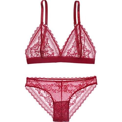 Fashion ultra-thin bralette womens wireless bra sexy lace triangle cup underwear bra set
