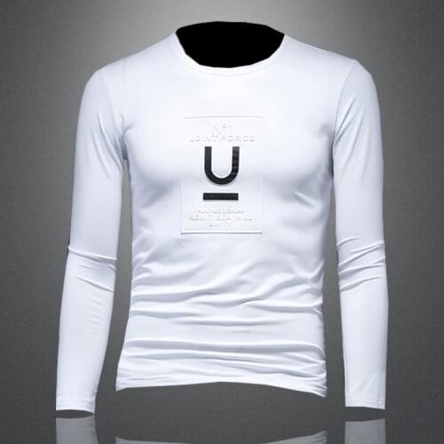 Mens Long Sleeve T-Shirts Black white Basic Simple T shirt Slim Fit Elastic Cotton Tops Tees