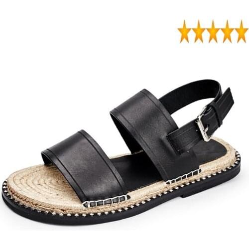 Platform Men Black Summer Genuine Leather Gladiator Casual Flat Open Toe Buckle Outside Beach Shoes Roman Sandals