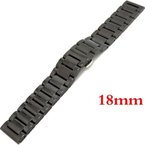 Folding Buckle Replacement Black Stainless Steel Men Solid Link Bracelet Wrist Band Strap 18mm Push Button GD012518