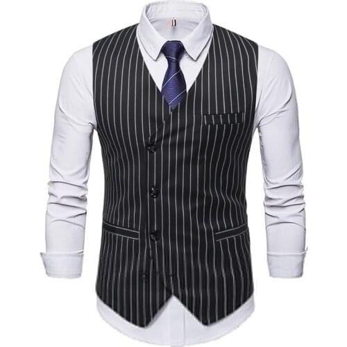 Mens Suit Vests Men Black White Stripes waistcoat Vest Man Jacket New Autumn And Winter Striped Slim Fit Gilet Wedding Clothing