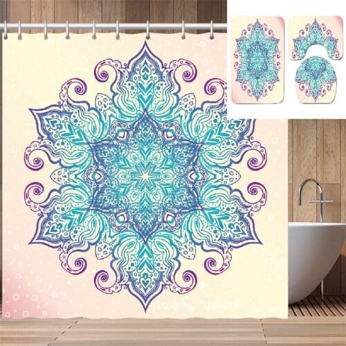 4 Piece Bathroom Set 3D Digital Printed Nordic Landscape Animal Bathroom Carpet Toilet Lid Cushion Waterproof Shower Curtain
