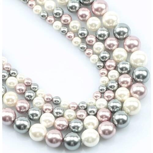 Natural White Gray Purple Plated Shell Pearl Beads 6/8/10/12mm Smooth Round Loose Spacer Beads For Jewelry Making Diy Bracelets