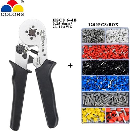Crimping tools pliers electrical tubular terminals box mini clamp HSC8 6-4B/6-6 0.25-6mm2 1200psc tube termianl tools sets