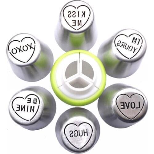 Wholesale 10 Sets(7 pcs/set) Russian Icing Piping Nozzles Three-color Coupler Tip Sets Cupcake Fondant Cake Decorating Tools