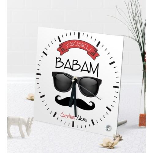 Personalized Custom Handsome Dad Desktop Square Glass Saat-5