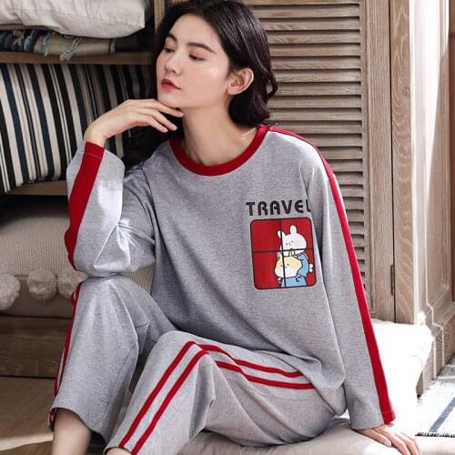 Pajamas set Women Cute Cotton Long Sleeve Tops + Pants pijamas feminino Autumn womens nightwear Home suit for women Nightie new
