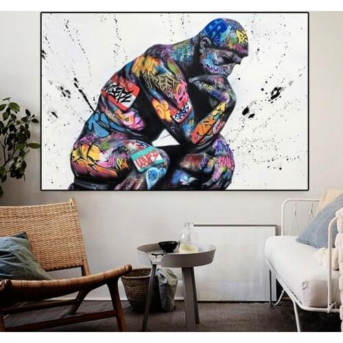 Graffiti Art Thinker Man Canvas Painting Posters and Prints Wall Art Portrait of Cuadros Think for Living Room Home Decoration