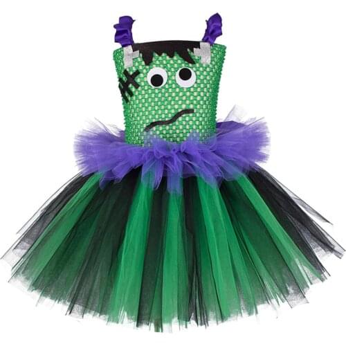 Girls Tutu Dress Kids Green Black Dress Up Party Costume Girl Halloween Costume Toddler Cosplay Performance Tutu 1-12Y