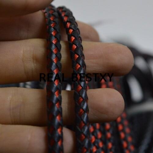 REAL BESTXY 5m/lot 5mm black round braided leather ropes with stainless steel threads braided leather cords for bracelets making