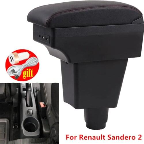 For RENAULT SANDERO STEPWEY Armrest Box For Dacia Sandero Center Storage box car accessories Interior with USB LED