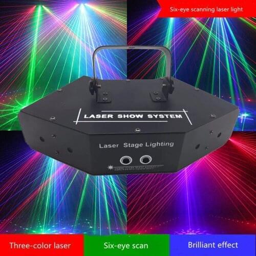 Professional RGB Laser Light 6 Eyes Laster Lights DMX Stage Light for Disco Dance Halls Bars KTV Nightclub Wedding Family